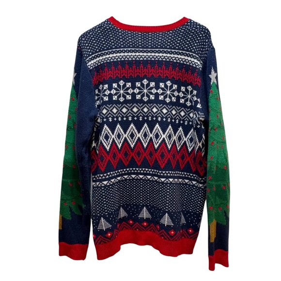 Holiday Time Ugly Christmas Sweater Reindeer L/G 42-44 knit Red Blue - Picture 5 of 7